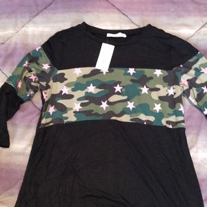Baseball style tshirt with camo/stars